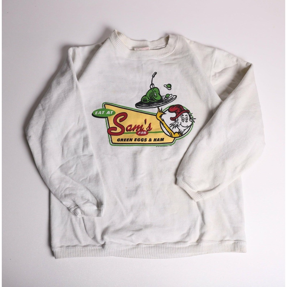 Vintage 1994 Dr Seuss Green Eggs and Ham Sam I Am Sweatshirt White Large 90s